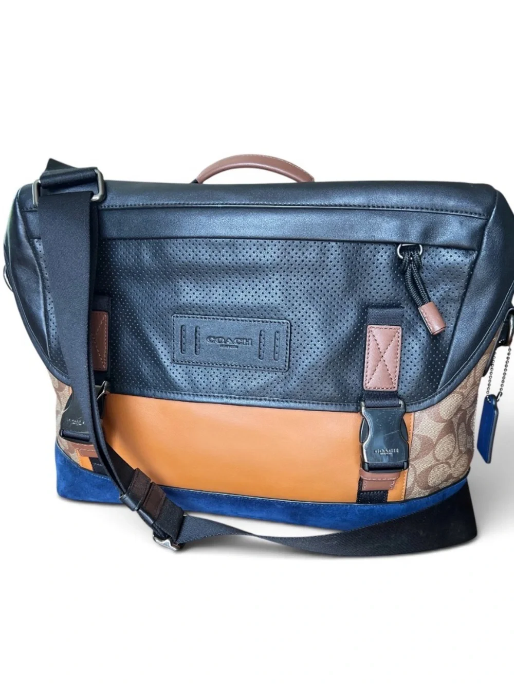 COACH Track Messenger bag in Tan Blue Colorblock Signature Canvas